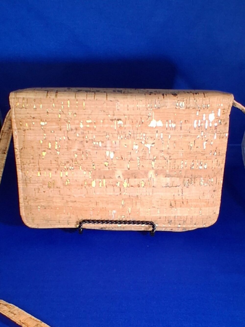 VTG Natural Cork Clutch Purse Envelope Flap Gold Fleck Metallic Evening Bag